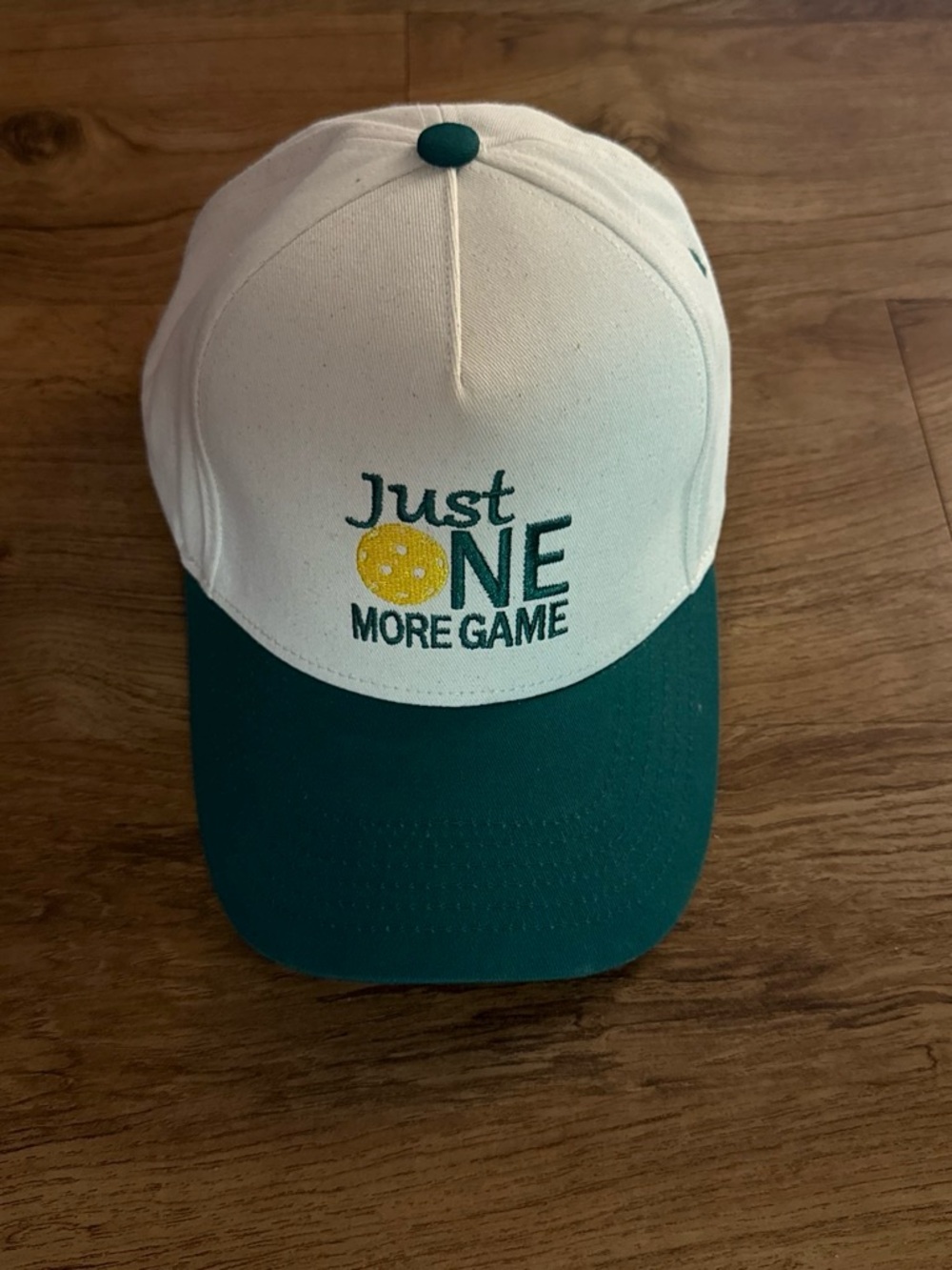 Just One More Game Two-Tone White and Dark Green Cap